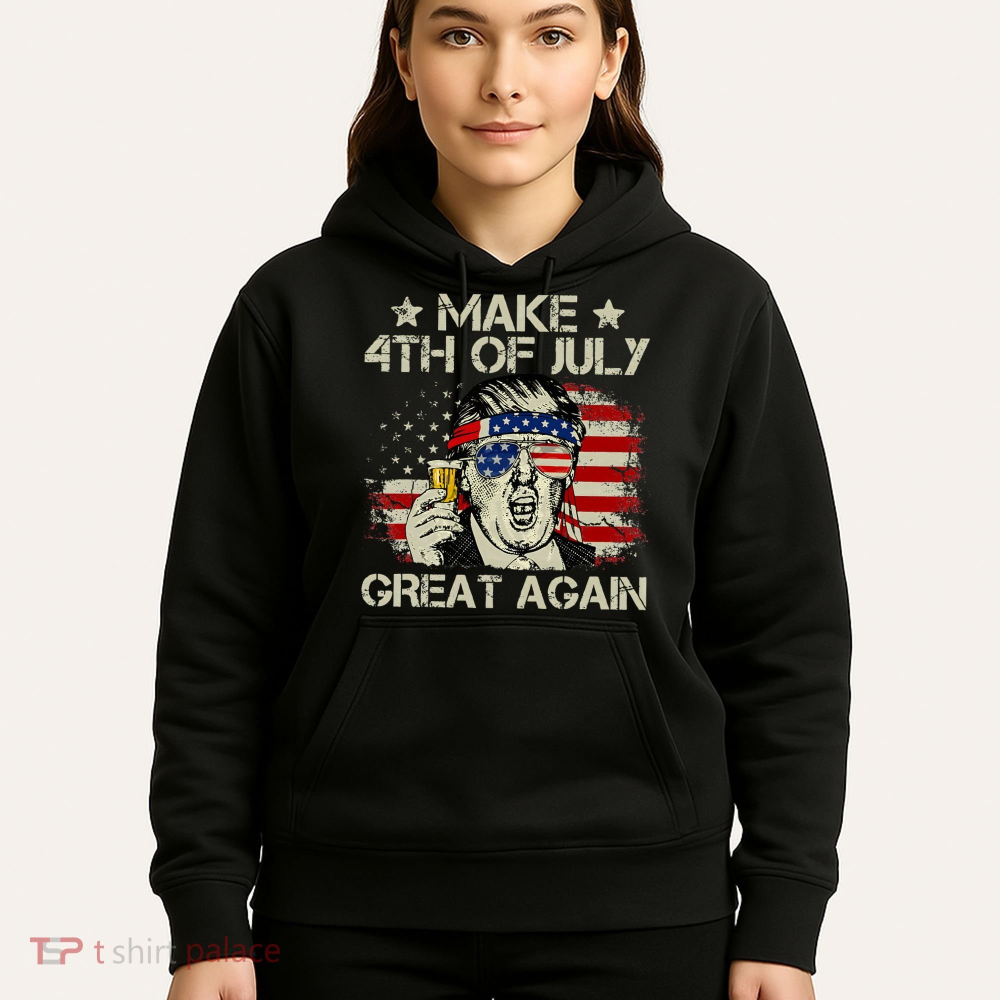Trump Make 4th of July Great Again Merica Beer Drinking Hoodie