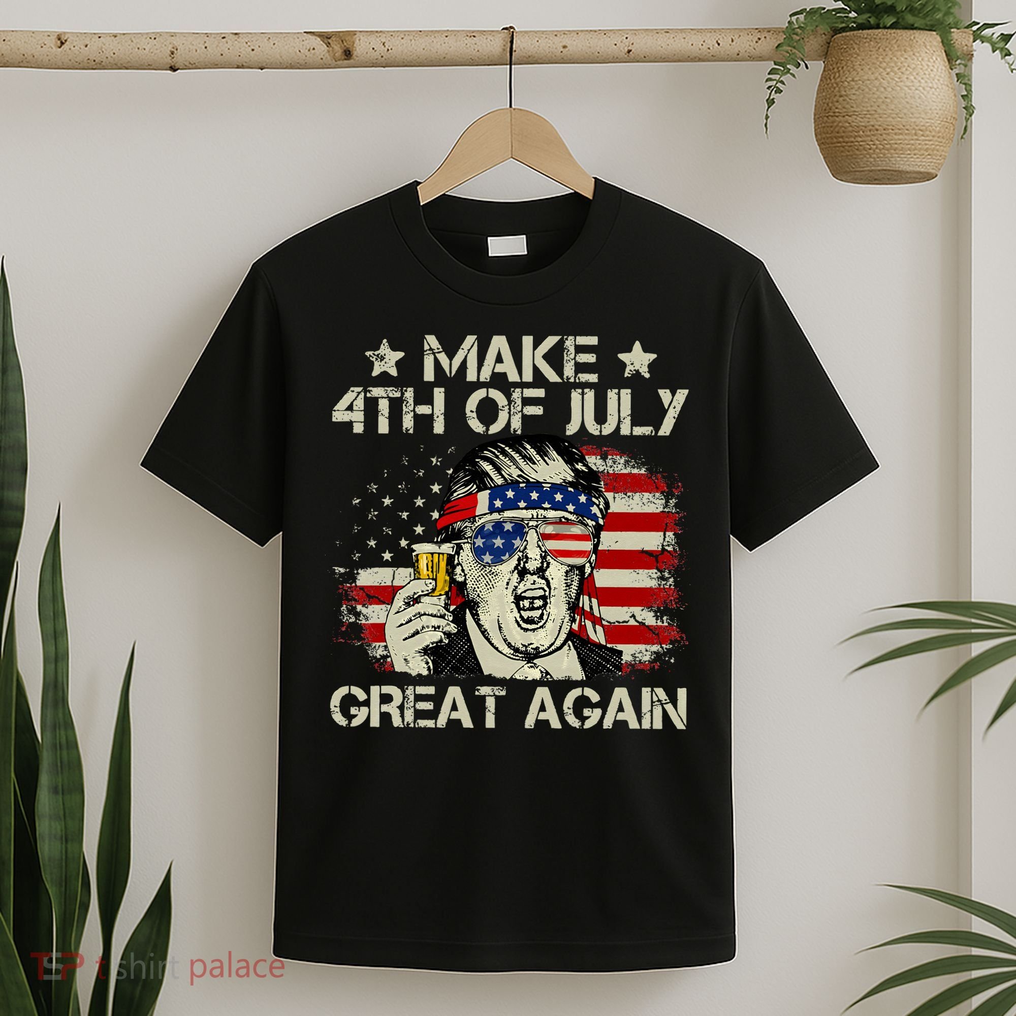 Trump Make 4th of July Great Again Merica Beer Drinking T-Shirt