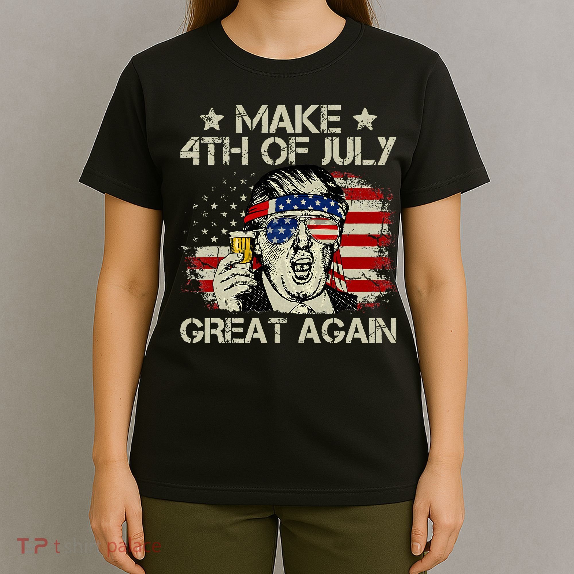 Trump Make 4th of July Great Again Merica Beer Drinking T-Shirt