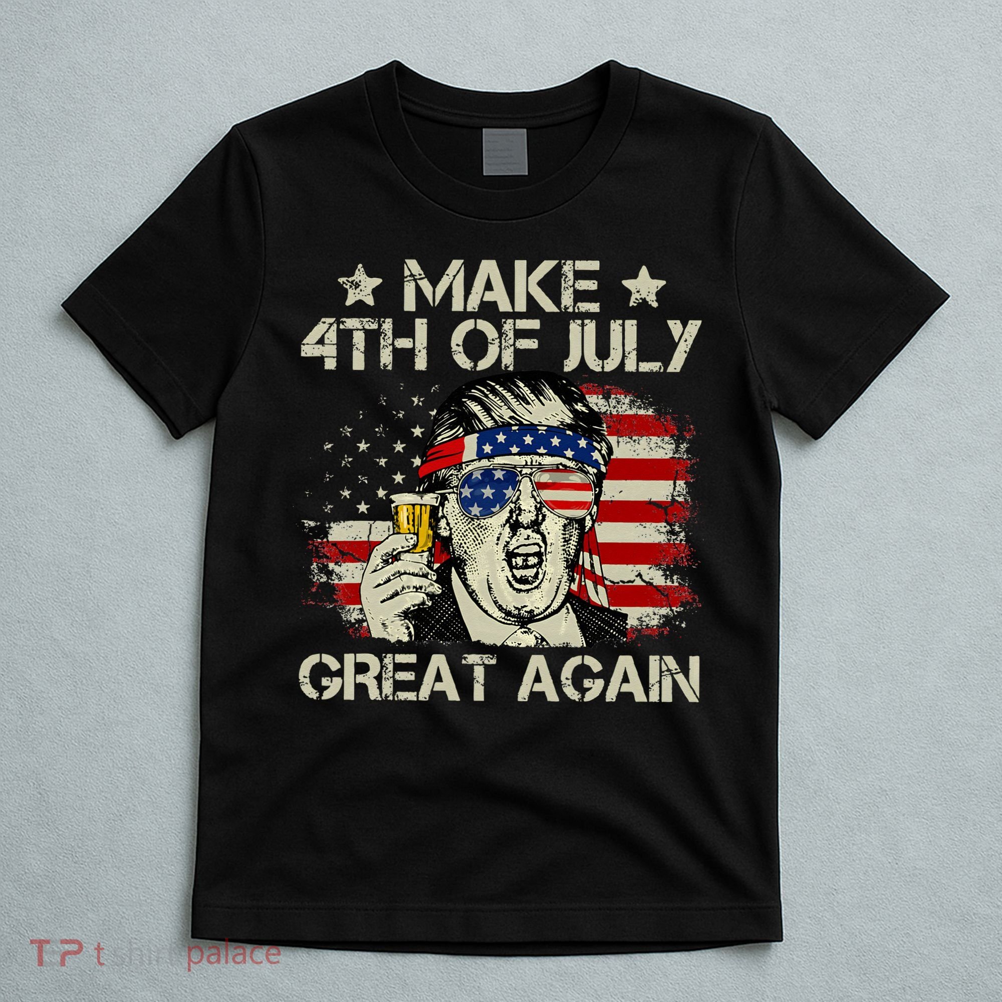 Trump Make 4th of July Great Again Merica Beer Drinking T-Shirt