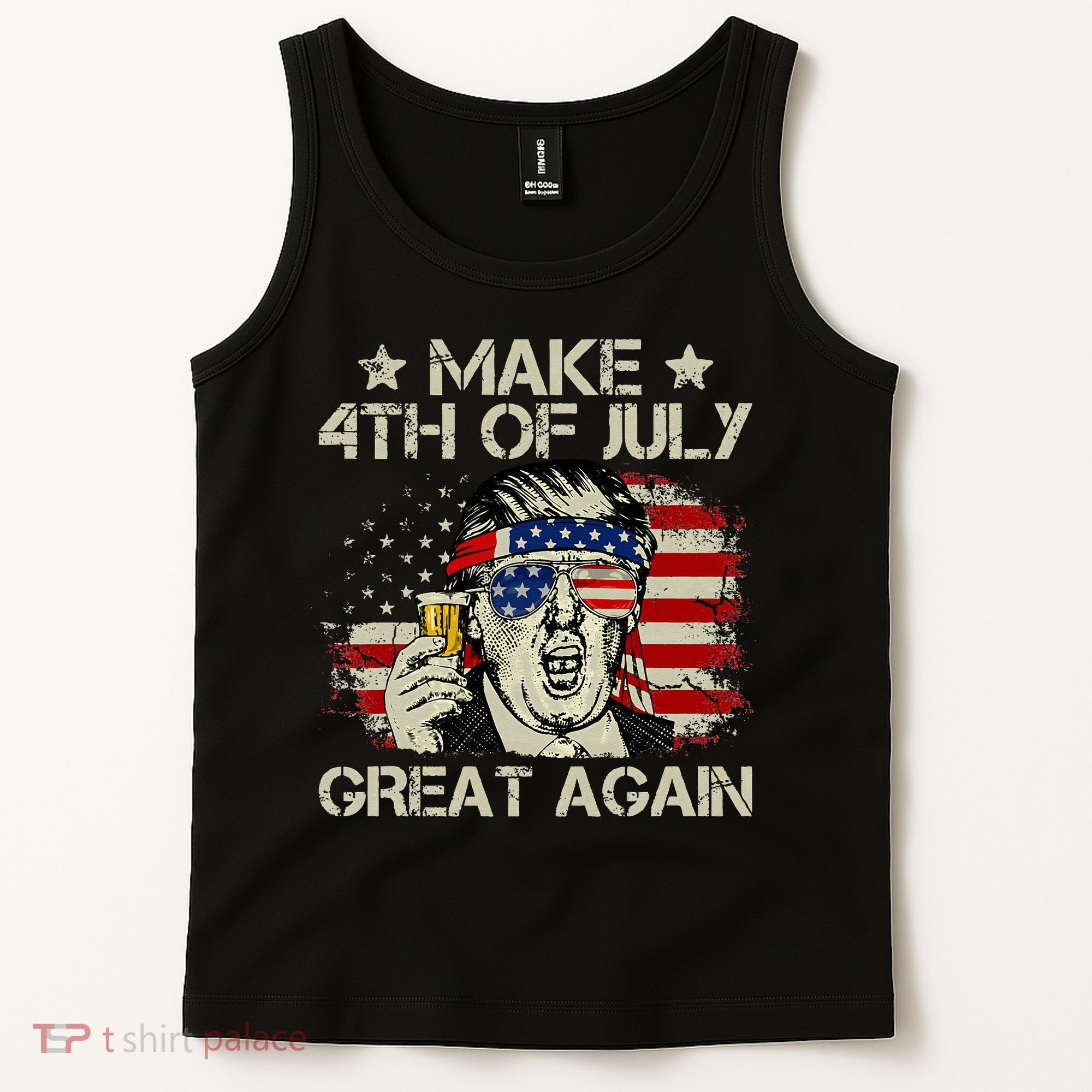Trump Make 4th of July Great Again Merica Beer Drinking Tank Top