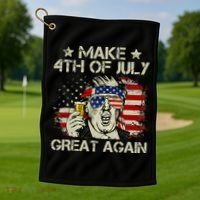 Trump Make 4th of July Great Again Merica Beer Drinking Golf Towel thumb 1