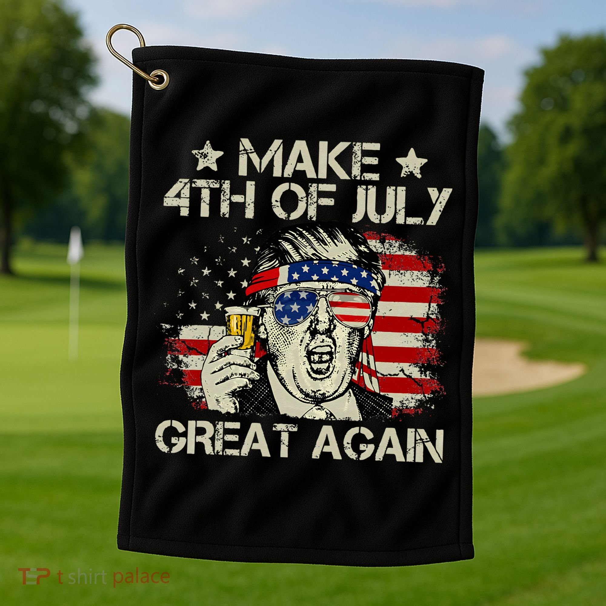 Trump Make 4th of July Great Again Merica Beer Drinking Golf Towel