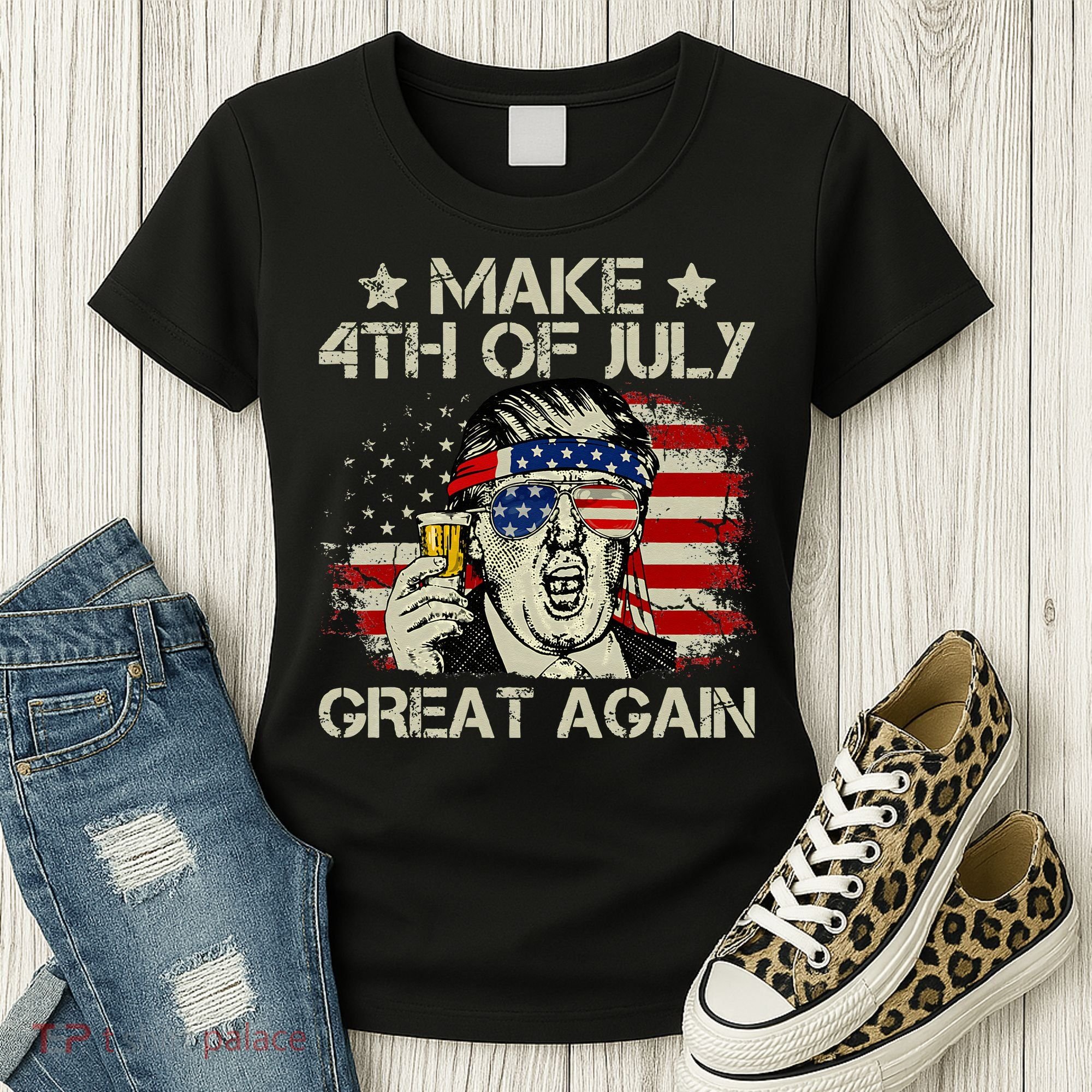 Trump Make 4th of July Great Again Merica Beer Drinking Women's T-Shirt