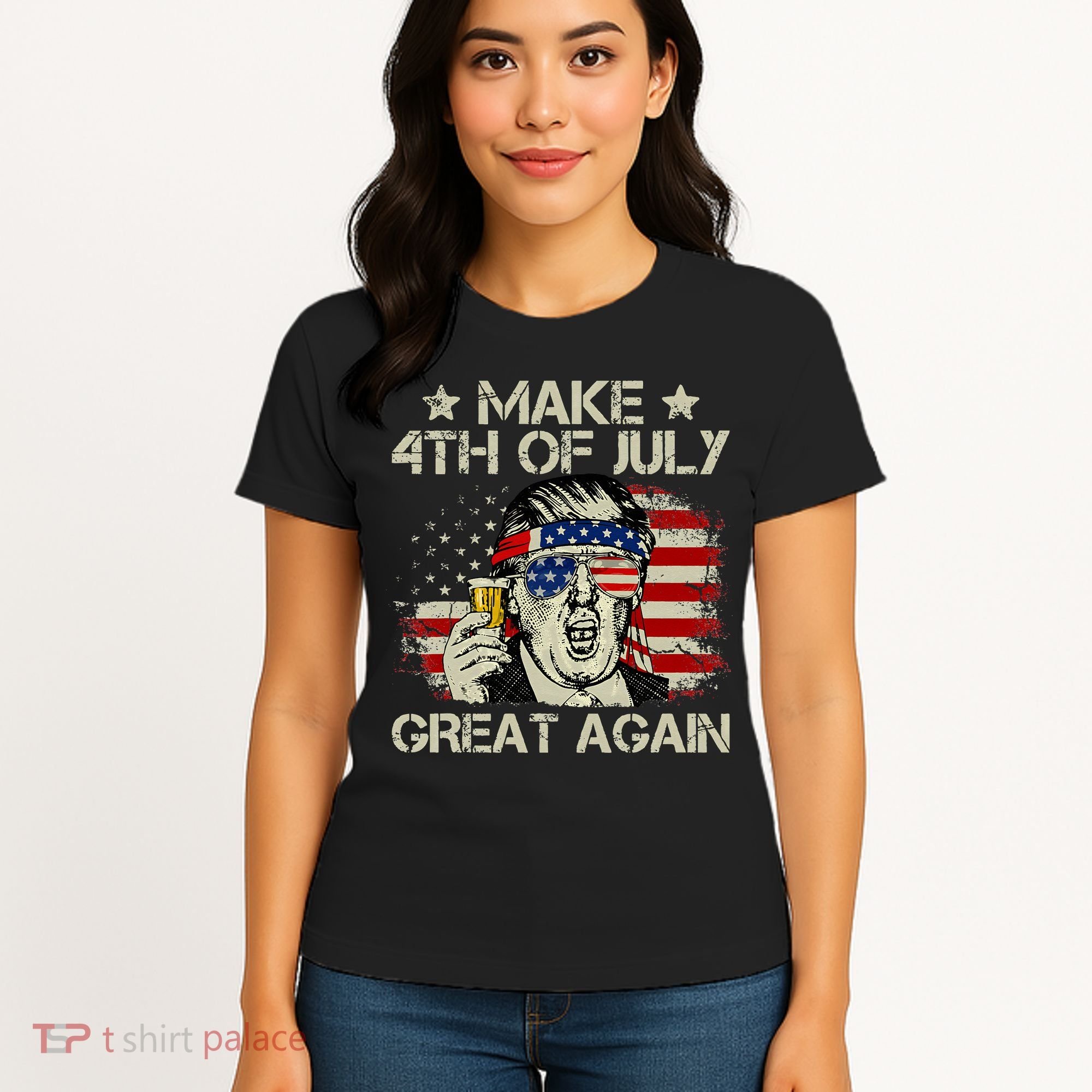 Trump Make 4th of July Great Again Merica Beer Drinking Women's T-Shirt