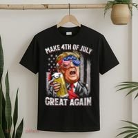 Trump Make 4th Of July Great Again Drinking Beer Funny T-Shirt thumb 2