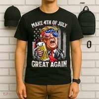 Trump Make 4th Of July Great Again Drinking Beer Funny T-Shirt thumb 6
