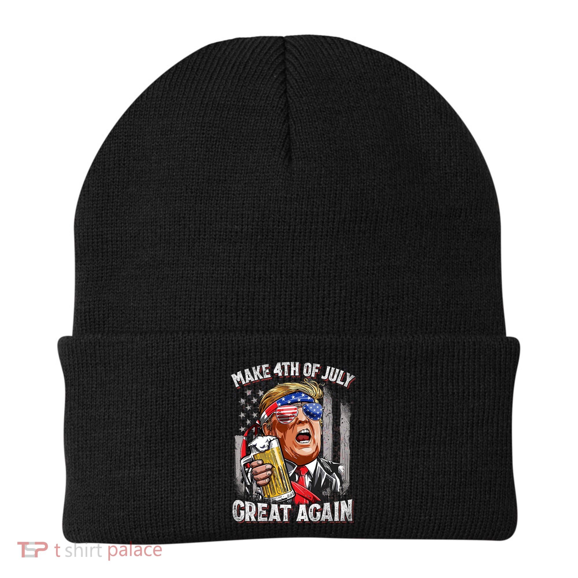 Trump Make 4th Of July Great Again Drinking Beer Funny Beanie