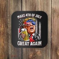 Trump Make 4th Of July Great Again Drinking Beer Funny Coaster thumb 0
