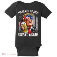 Trump Make 4th Of July Great Again Drinking Beer Funny Baby Bodysuit thumb 0