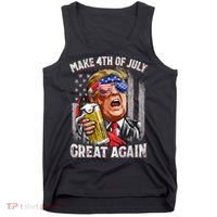 Trump Make 4th Of July Great Again Drinking Beer Funny Tank Top thumb 0