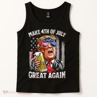 Trump Make 4th Of July Great Again Drinking Beer Funny Tank Top thumb 2