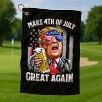 Trump Make 4th Of July Great Again Drinking Beer Funny Golf Towel thumb 1