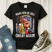 Trump Make 4th Of July Great Again Drinking Beer Funny Women's T-Shirt thumb 3