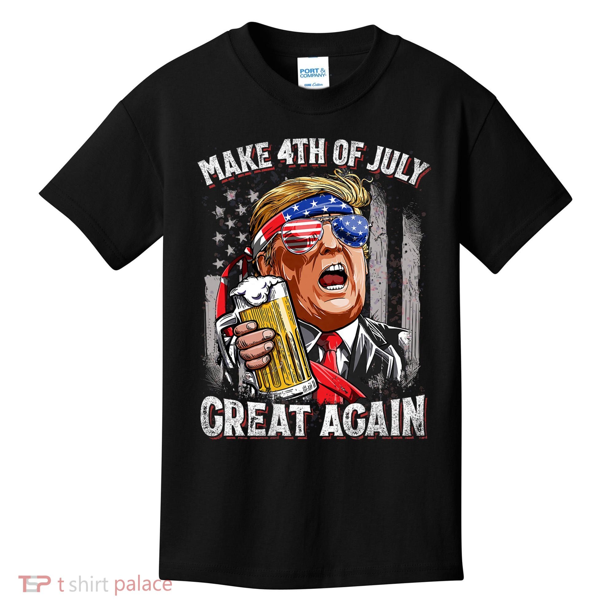 Trump Make 4th Of July Great Again Drinking Beer Funny Kids T-Shirt
