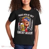 Trump Make 4th Of July Great Again Drinking Beer Funny Kids T-Shirt thumb 2