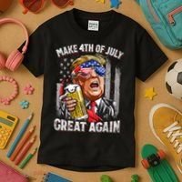 Trump Make 4th Of July Great Again Drinking Beer Funny Kids T-Shirt thumb 3