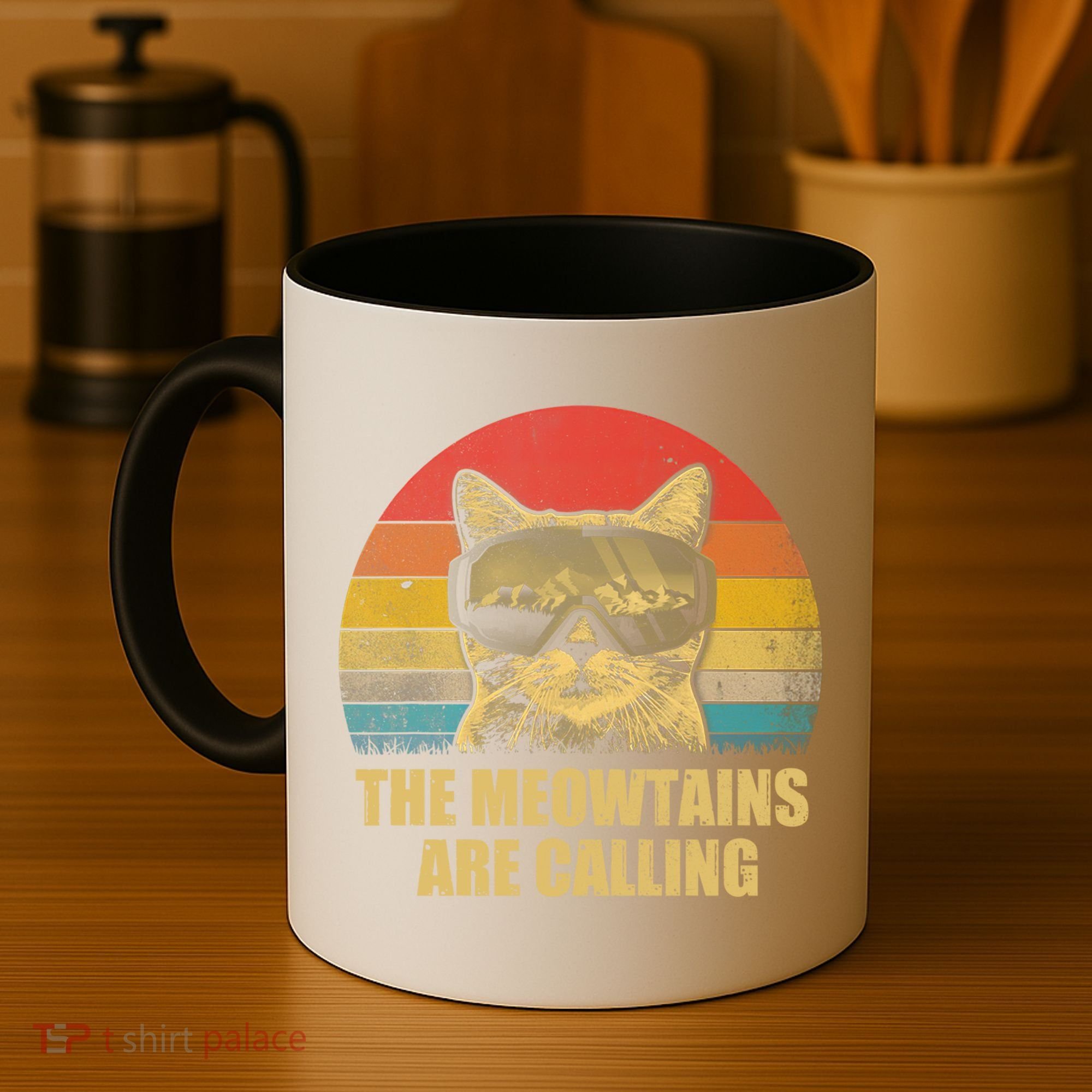 The Meowtains Are Calling Funny Cat Ski Snowboard Goggles Gift Coffee Mug