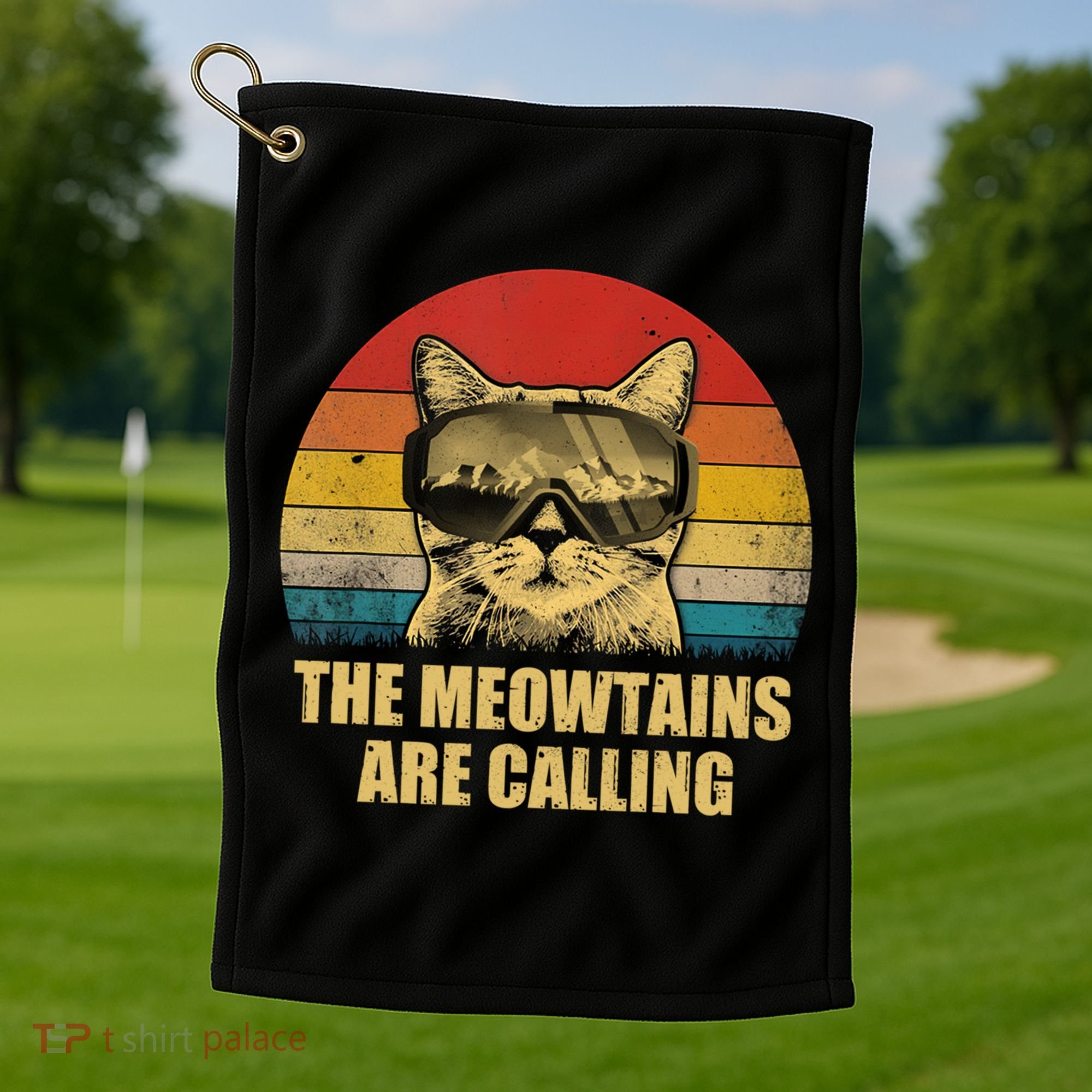 The Meowtains Are Calling Funny Cat Ski Snowboard Goggles Gift Golf Towel