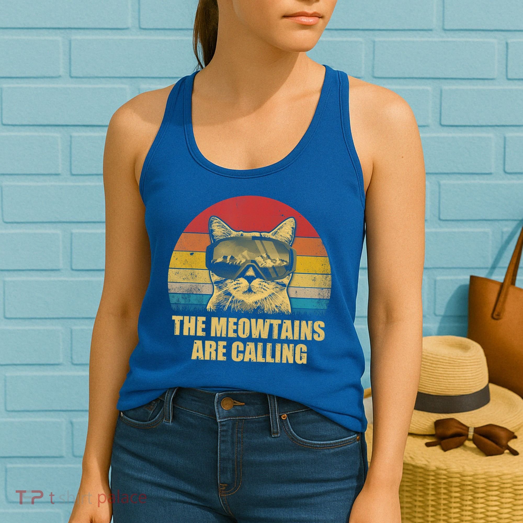 The Meowtains Are Calling Funny Cat Ski Snowboard Goggles Gift Women's Tank Top