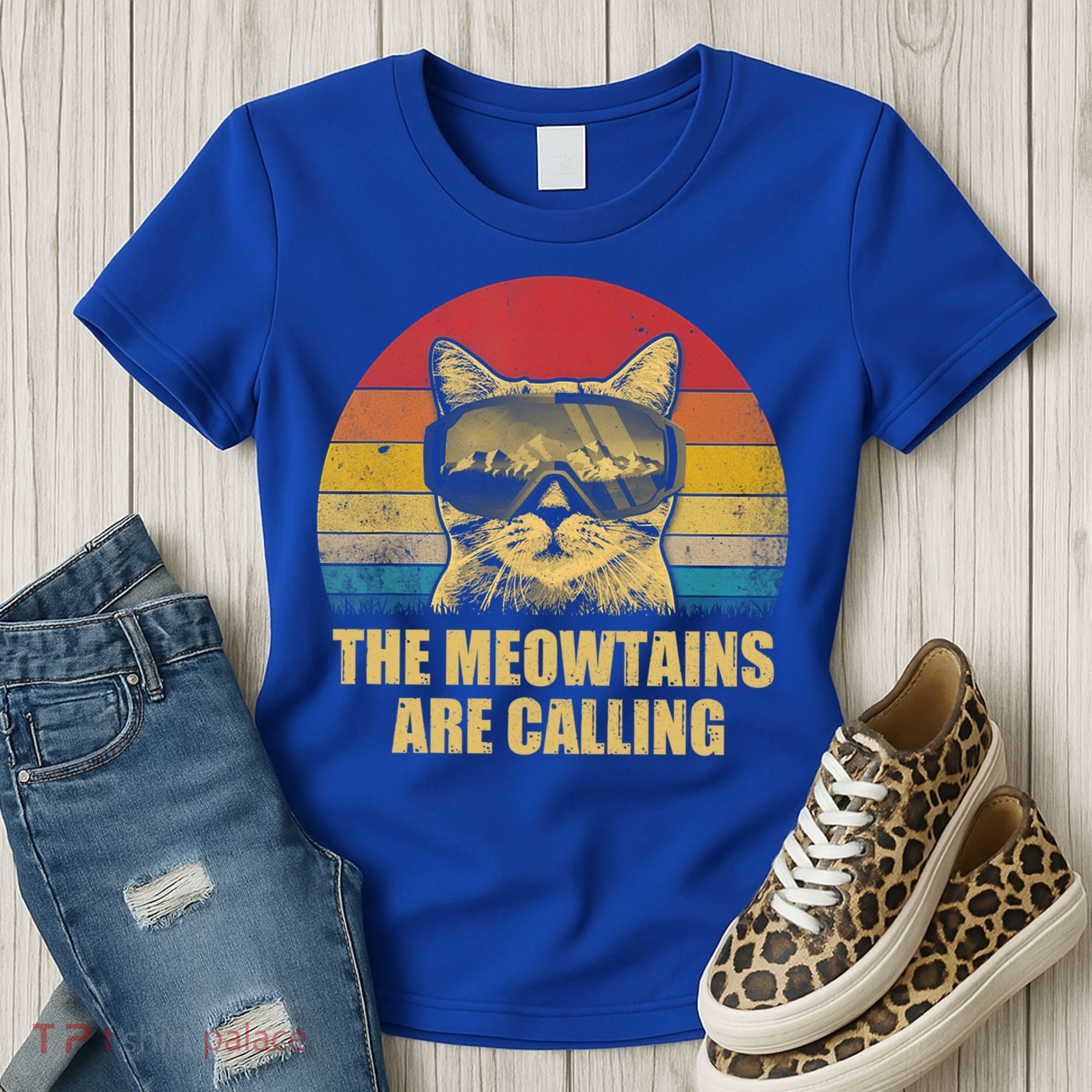 The Meowtains Are Calling Funny Cat Ski Snowboard Goggles Gift Women's T-Shirt
