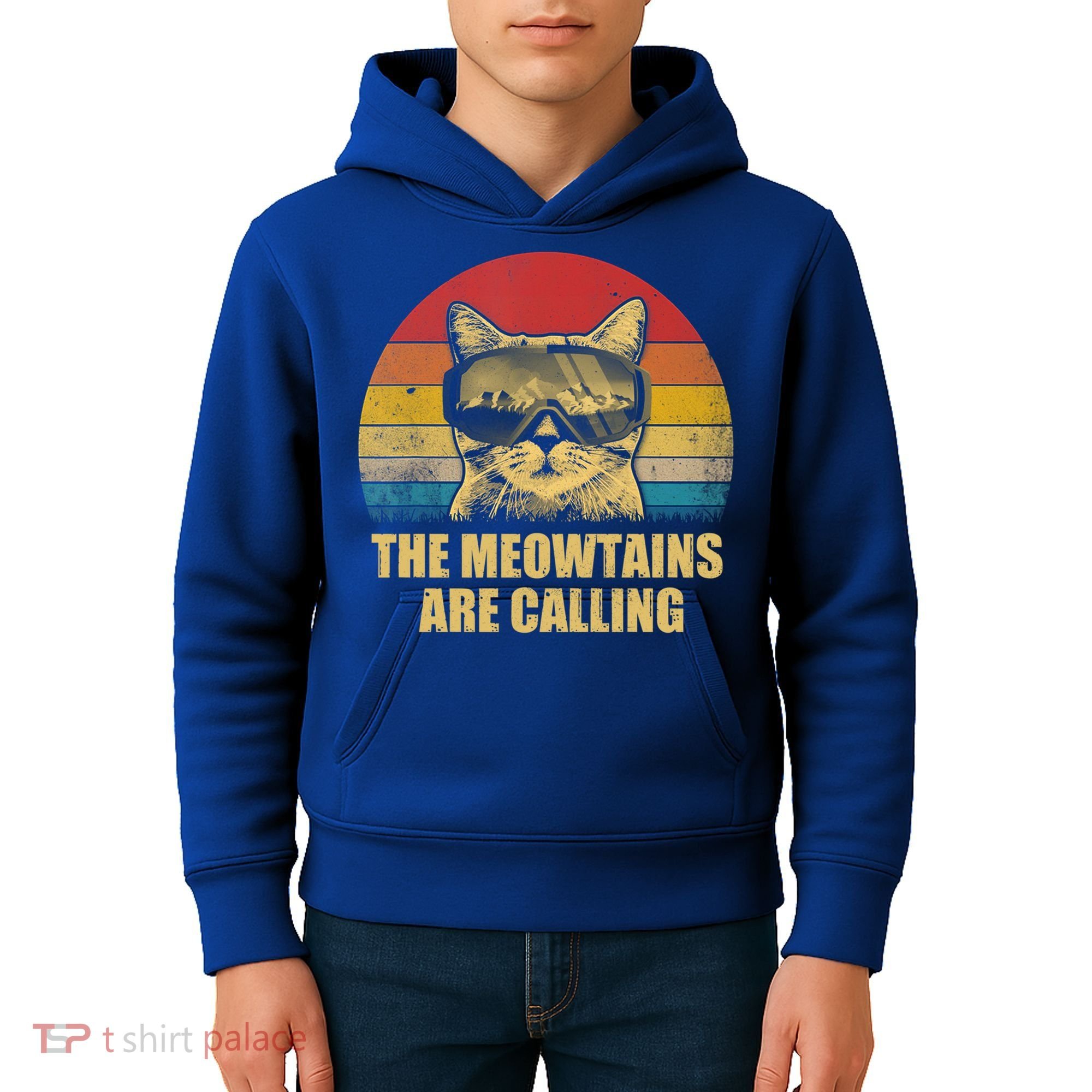 The Meowtains Are Calling Funny Cat Ski Snowboard Goggles Gift Kids Hoodie