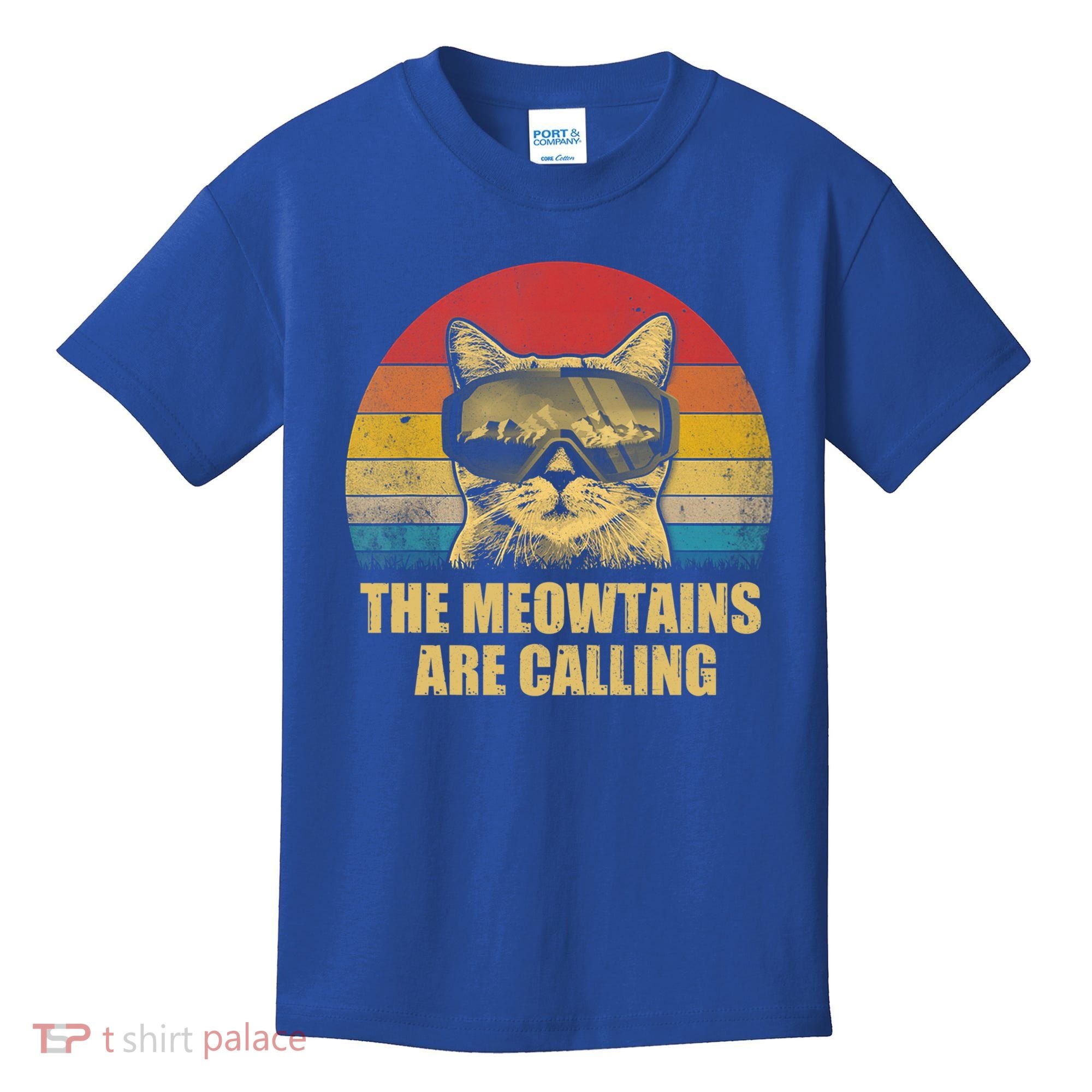 The Meowtains Are Calling Funny Cat Ski Snowboard Goggles Gift Kids T-Shirt