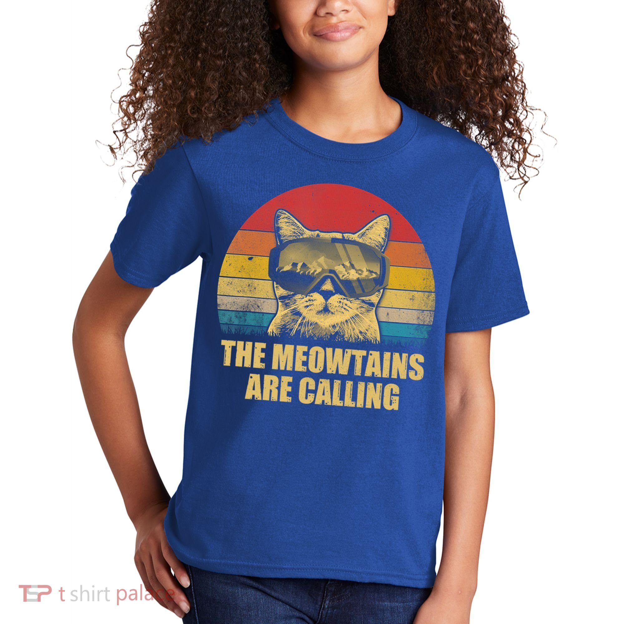 The Meowtains Are Calling Funny Cat Ski Snowboard Goggles Gift Kids T-Shirt