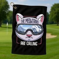 The Meowtains Are Calling Ski Snowboard Skiing Snowboarding Gift Golf Towel thumb 1