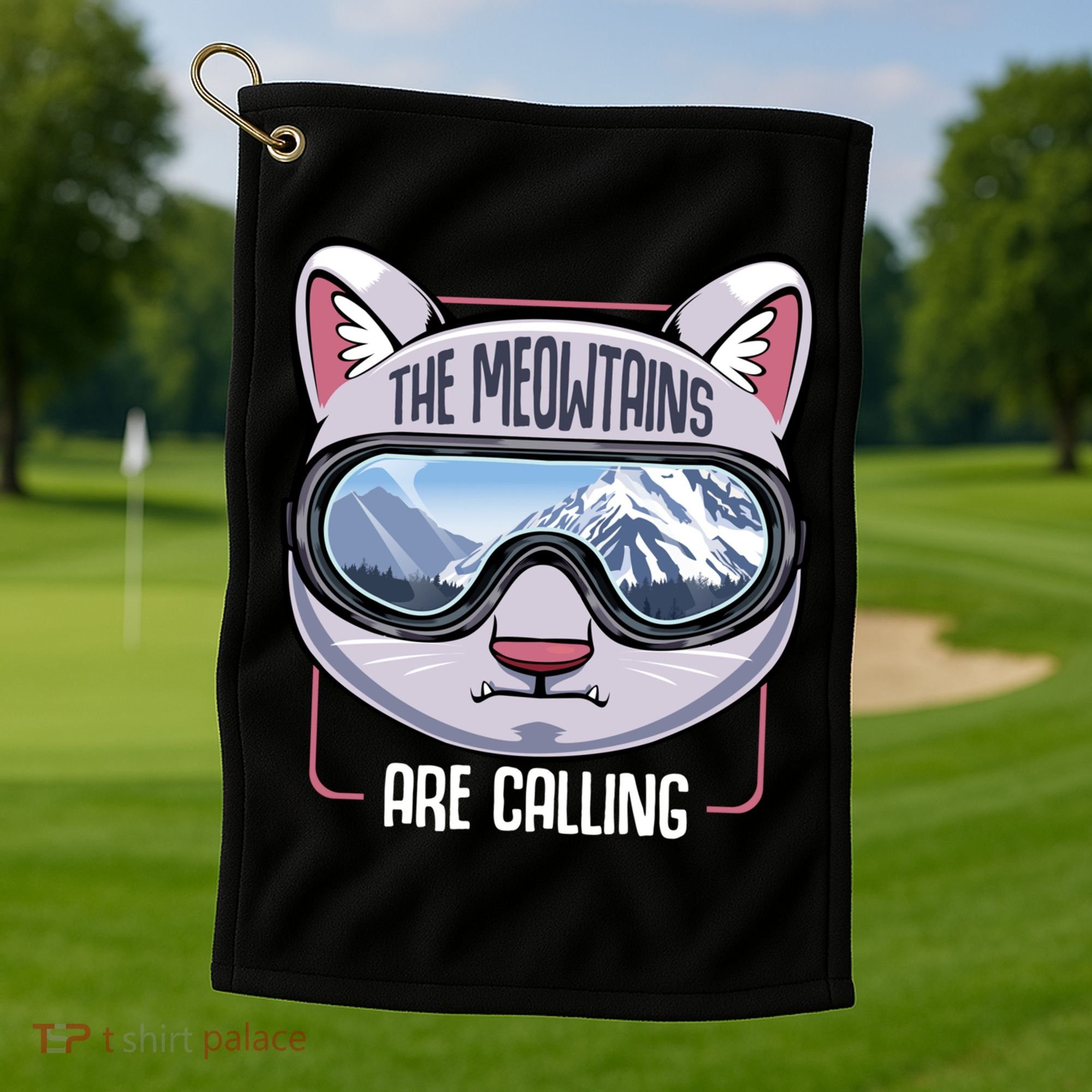 The Meowtains Are Calling Ski Snowboard Skiing Snowboarding Gift Golf Towel