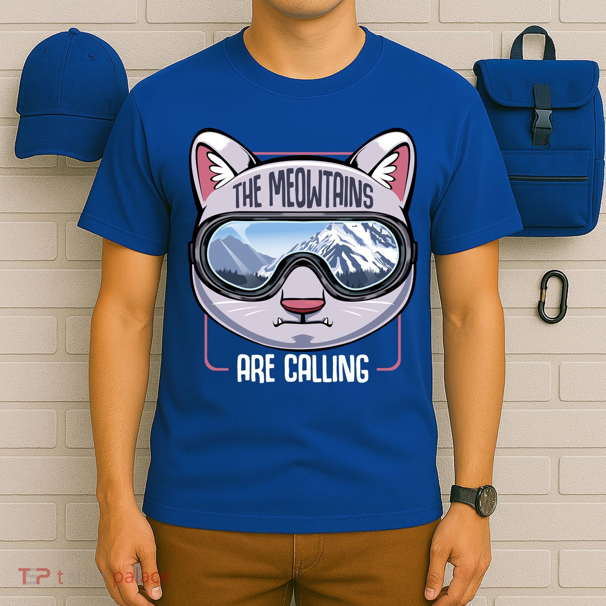 The Meowtains Are Calling Ski Snowboard Skiing Snowboarding Gift T-Shirt