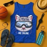 The Meowtains Are Calling Ski Snowboard Skiing Snowboarding Gift Tank Top thumb 4