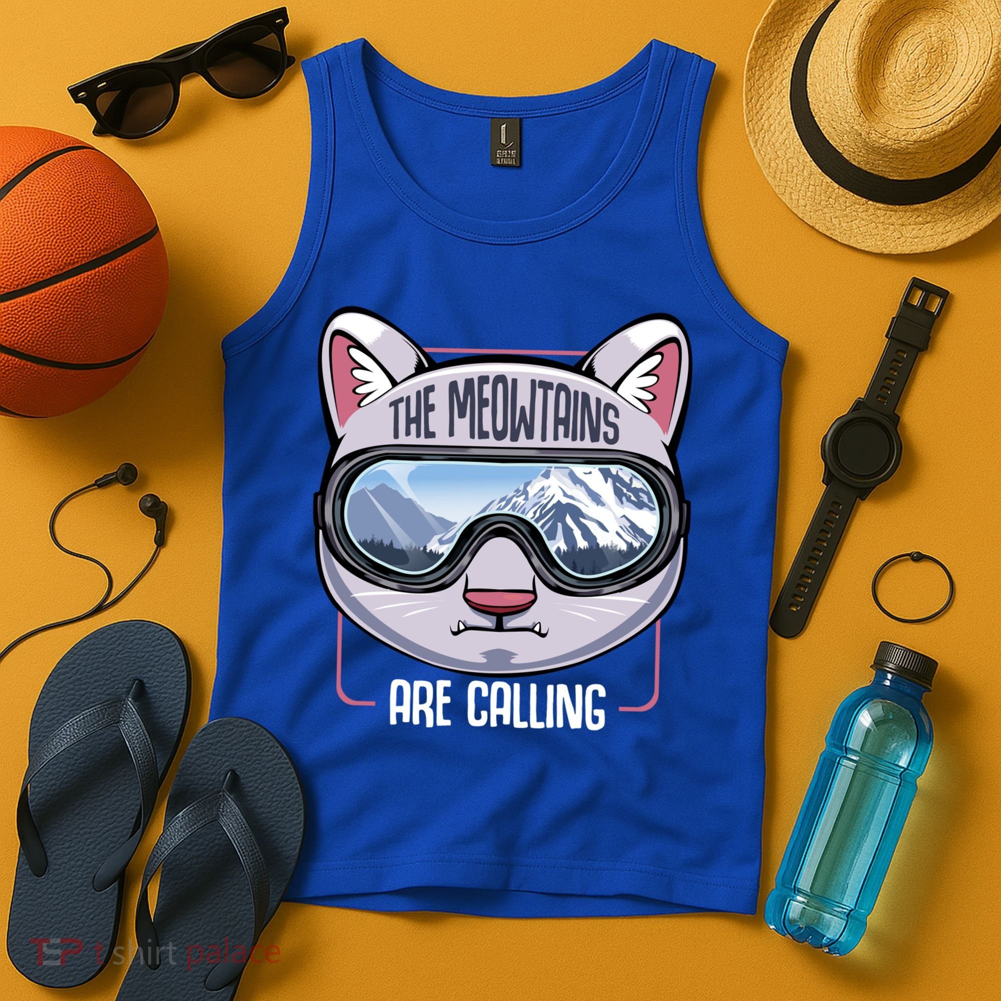 The Meowtains Are Calling Ski Snowboard Skiing Snowboarding Gift Tank Top