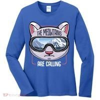 The Meowtains Are Calling Ski Snowboard Skiing Snowboarding Gift Women's Long Sleeve Shirt thumb 0