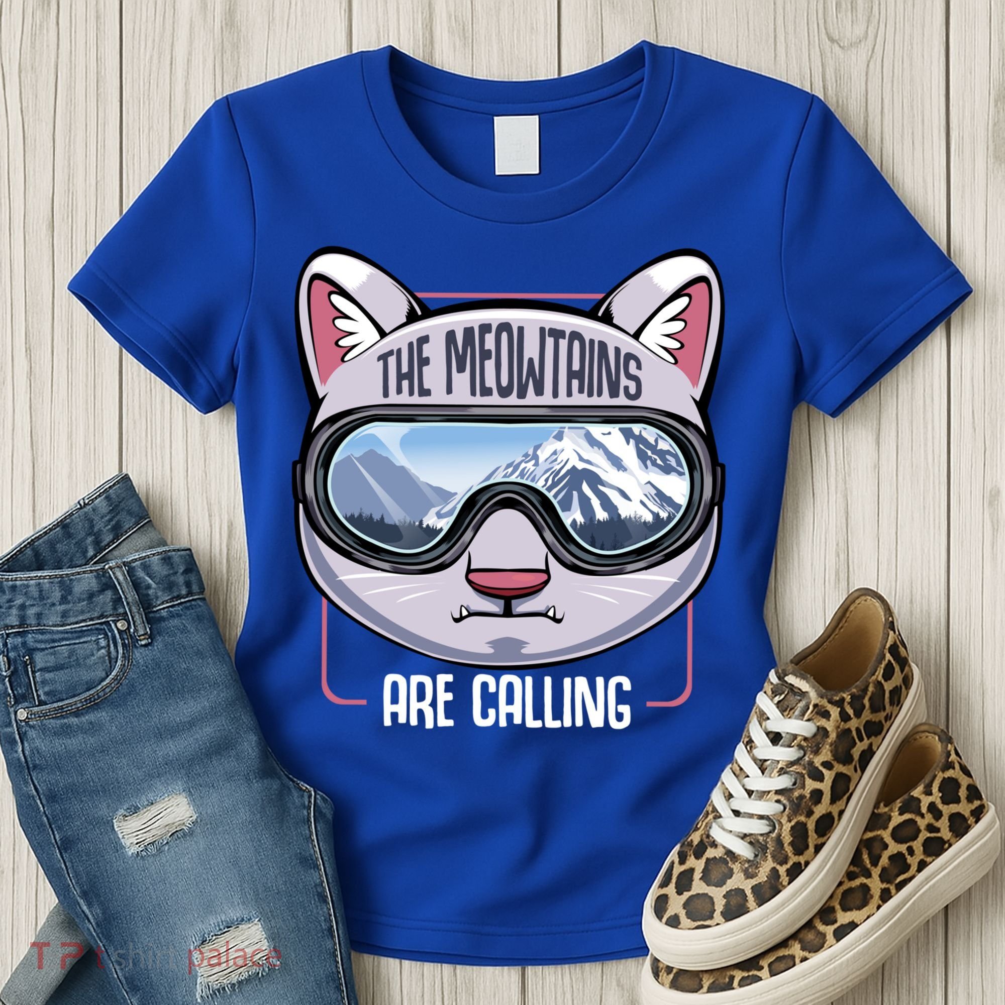 The Meowtains Are Calling Ski Snowboard Skiing Snowboarding Gift Women's T-Shirt