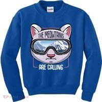 The Meowtains Are Calling Ski Snowboard Skiing Snowboarding Gift Kids Sweatshirt thumb 0