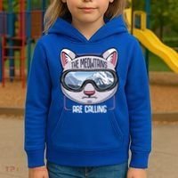 The Meowtains Are Calling Ski Snowboard Skiing Snowboarding Gift Kids Hoodie thumb 3