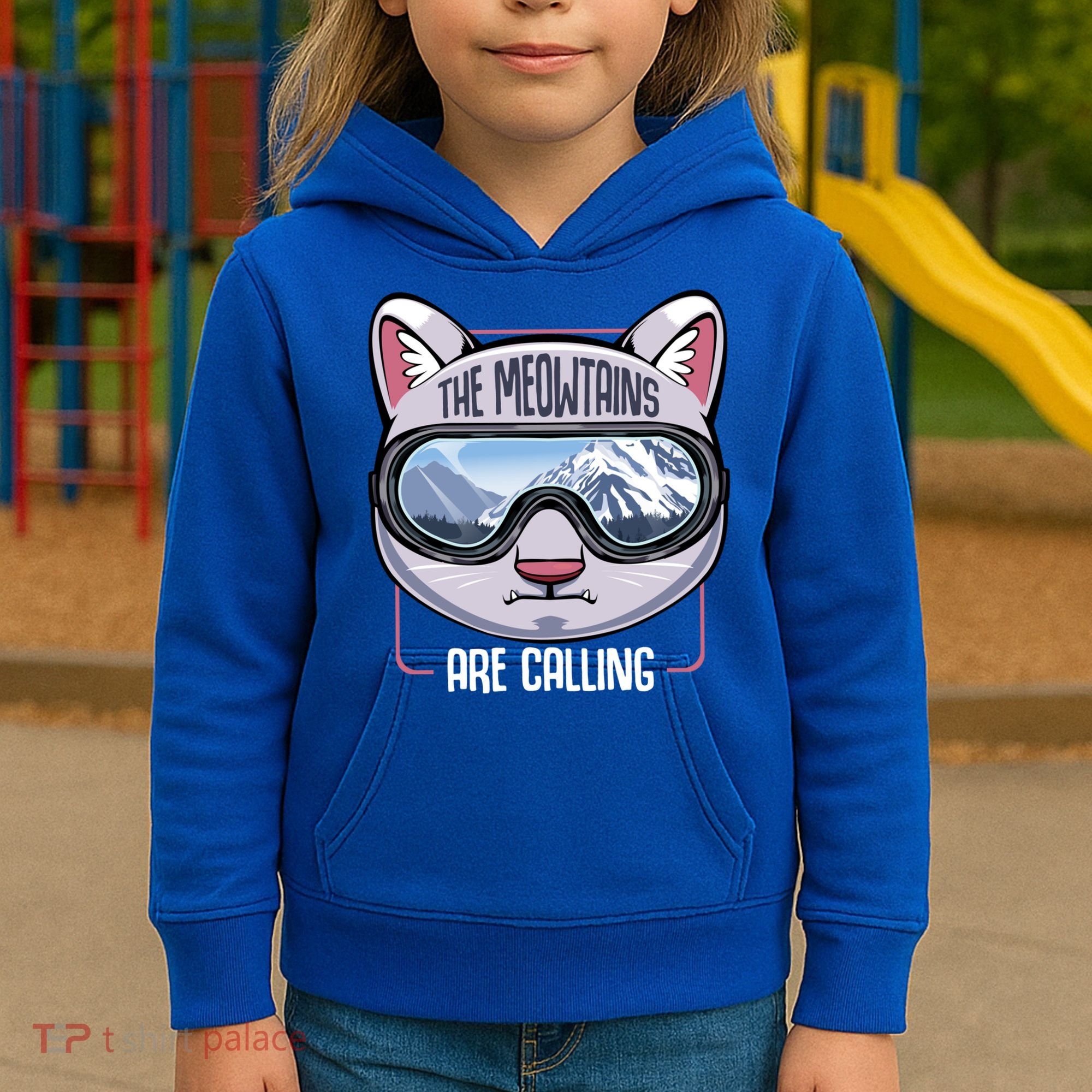 The Meowtains Are Calling Ski Snowboard Skiing Snowboarding Gift Kids Hoodie
