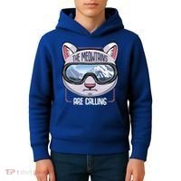 The Meowtains Are Calling Ski Snowboard Skiing Snowboarding Gift Kids Hoodie thumb 4