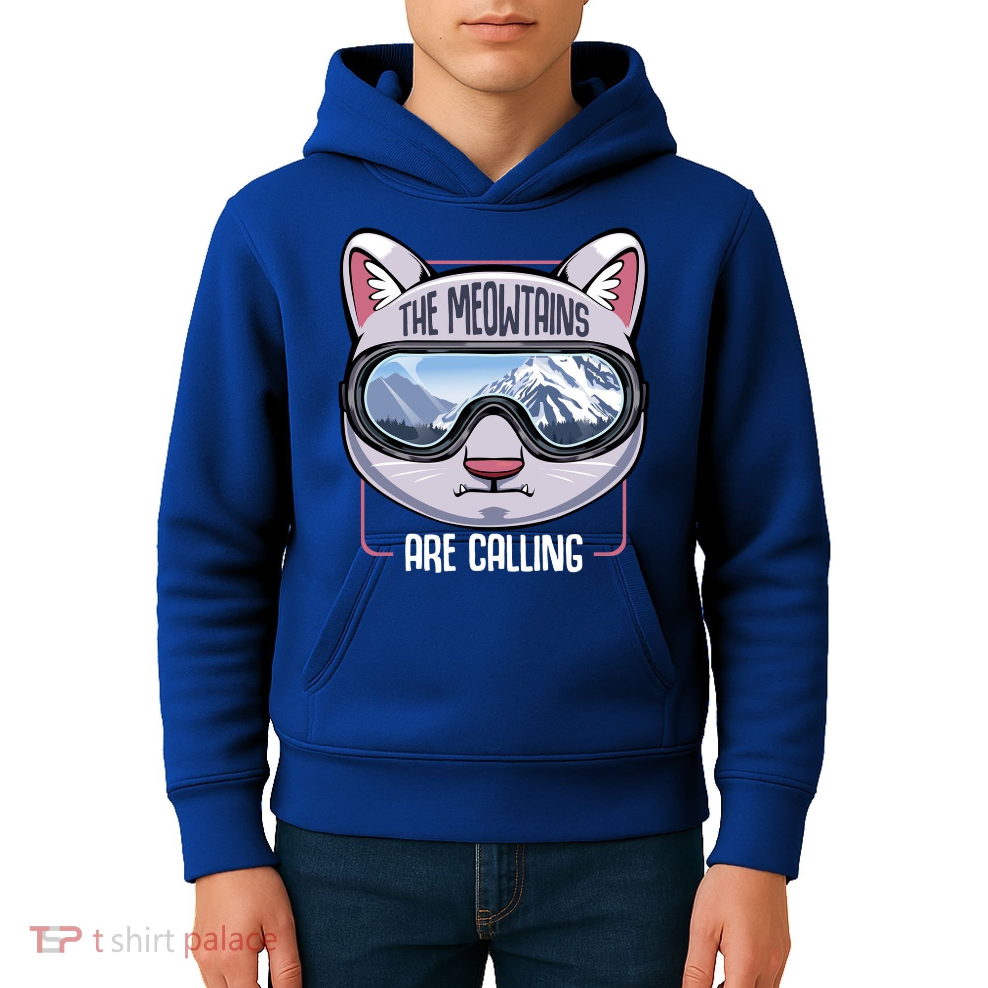 The Meowtains Are Calling Ski Snowboard Skiing Snowboarding Gift Kids Hoodie