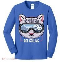 The Meowtains Are Calling Ski Snowboard Skiing Snowboarding Gift Kids Long Sleeve Shirt thumb 0