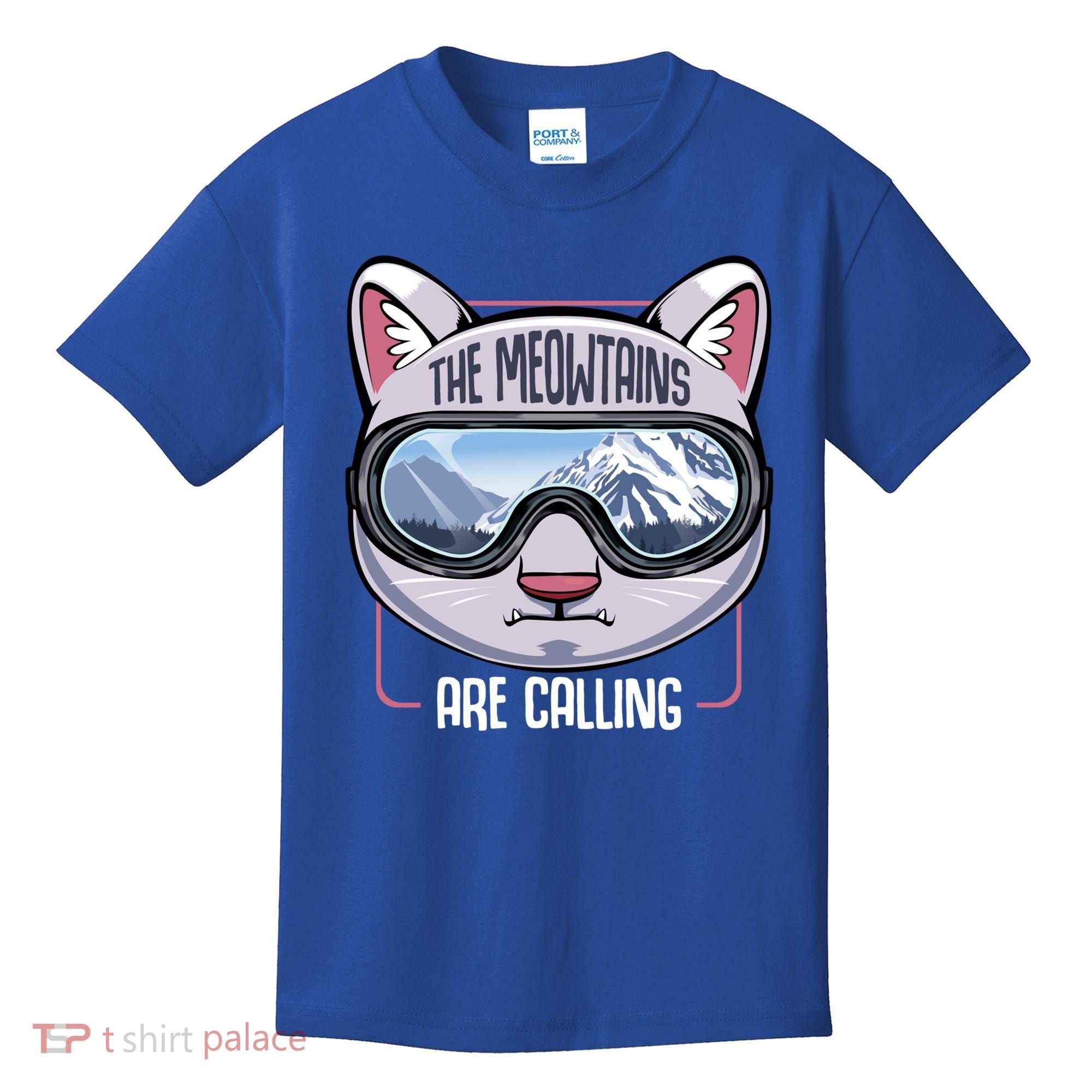 The Meowtains Are Calling Ski Snowboard Skiing Snowboarding Gift Kids T-Shirt