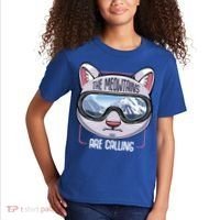 The Meowtains Are Calling Ski Snowboard Skiing Snowboarding Gift Kids T-Shirt thumb 2