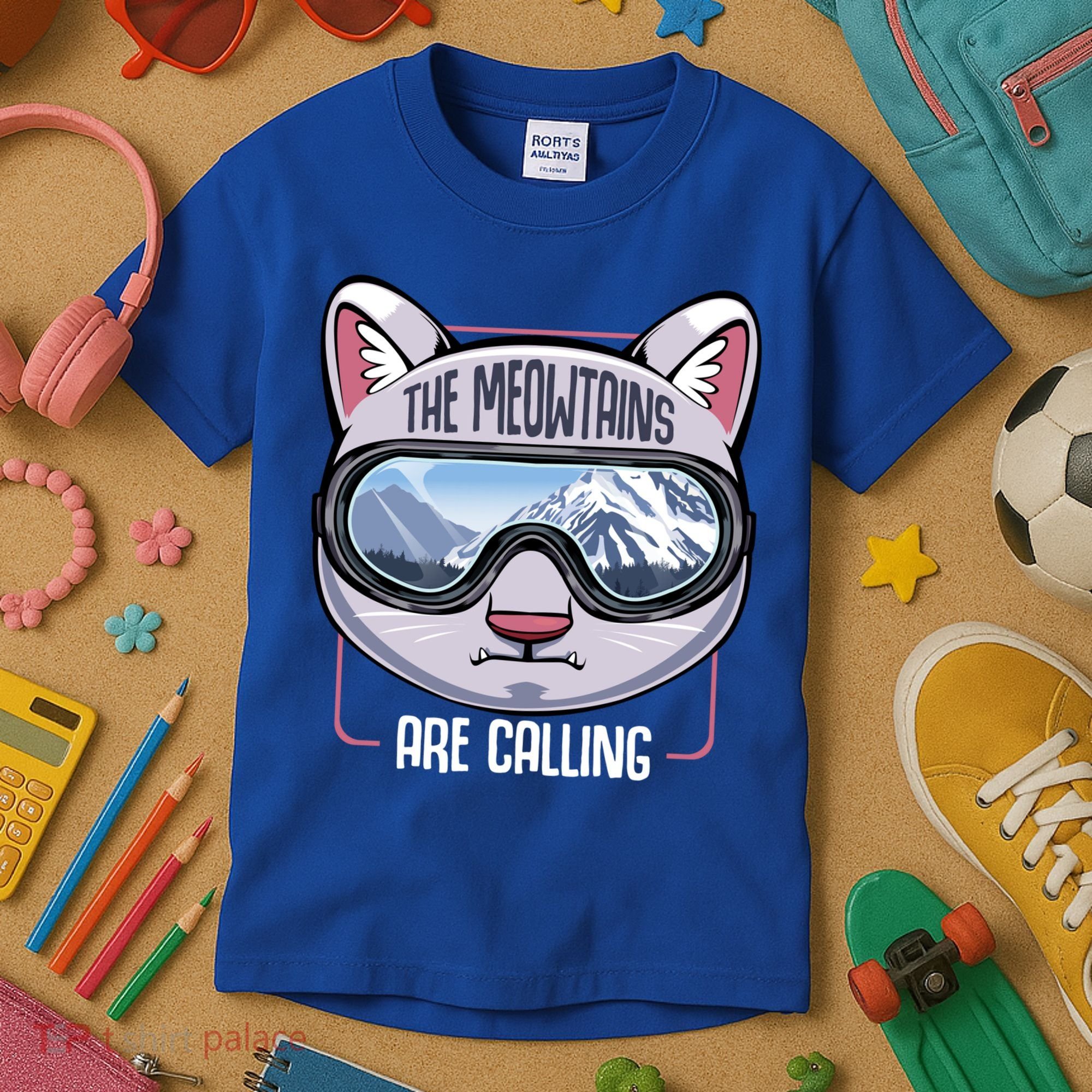 The Meowtains Are Calling Ski Snowboard Skiing Snowboarding Gift Kids T-Shirt