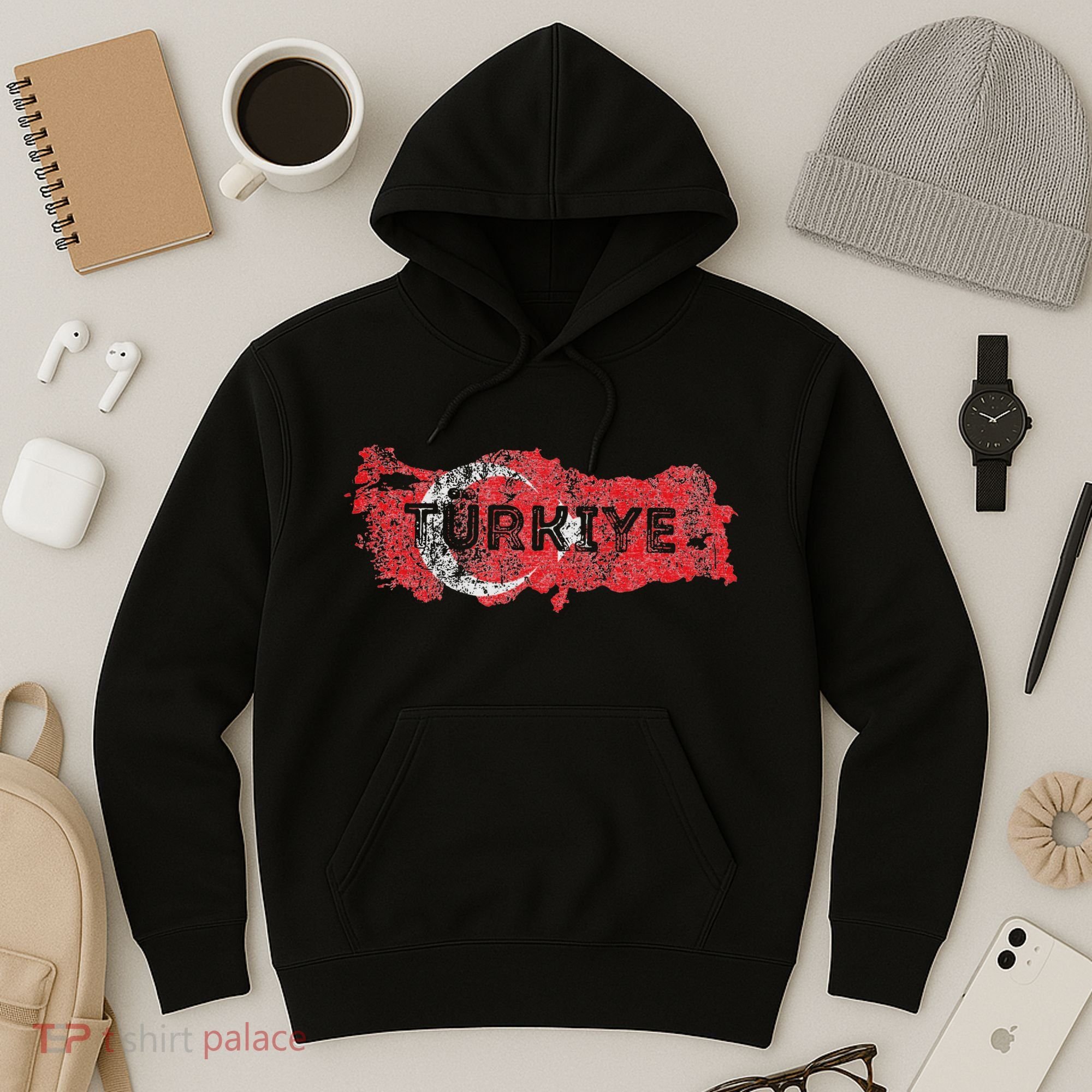 Turkish Map And Flag Souvenir Distressed Turkiye Hoodie