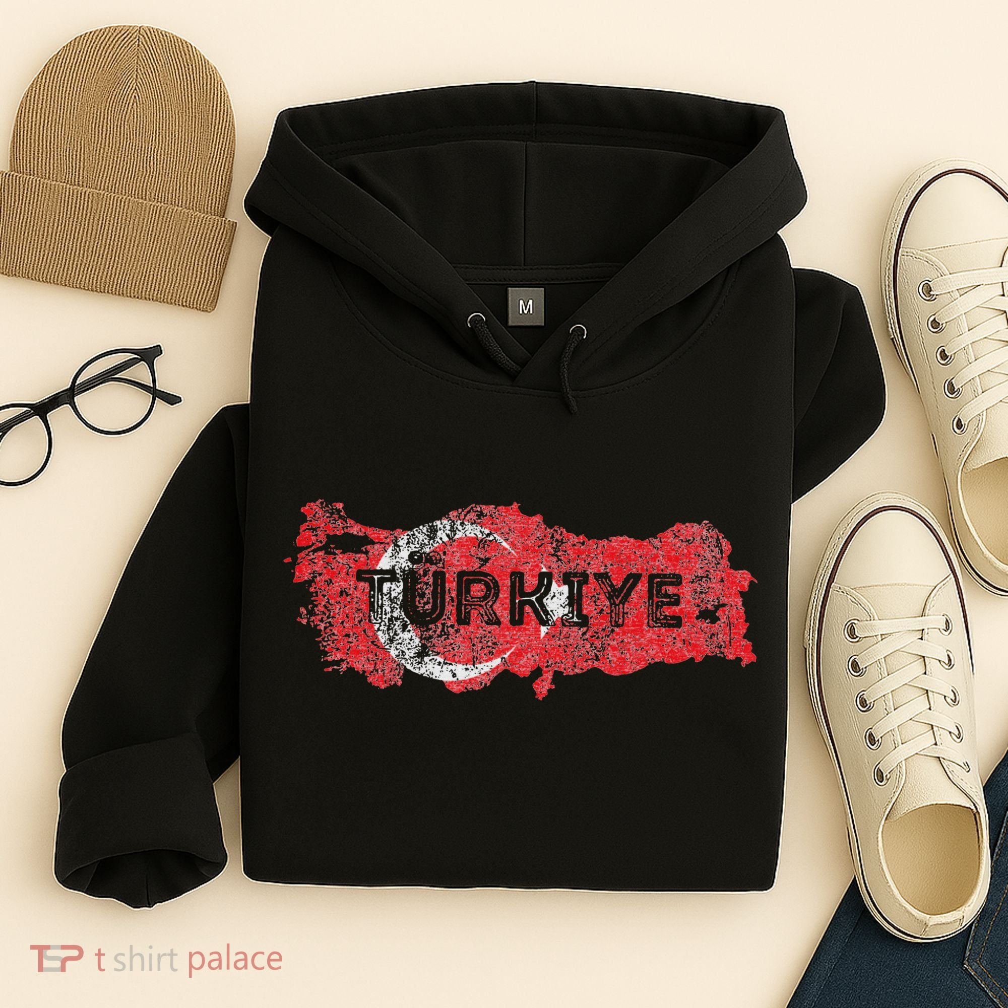 Turkish Map And Flag Souvenir Distressed Turkiye Hoodie