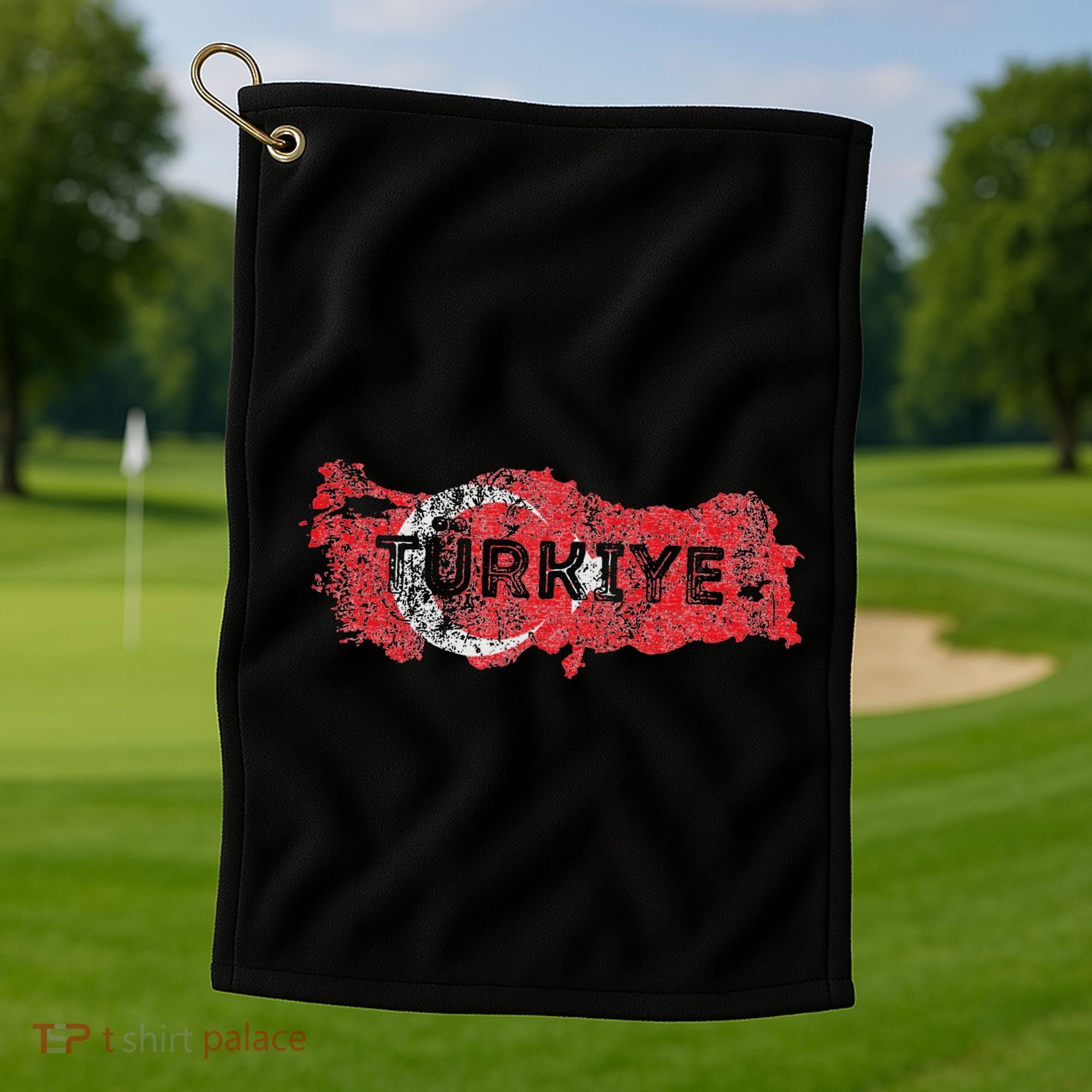 Turkish Map And Flag Souvenir Distressed Turkiye Golf Towel