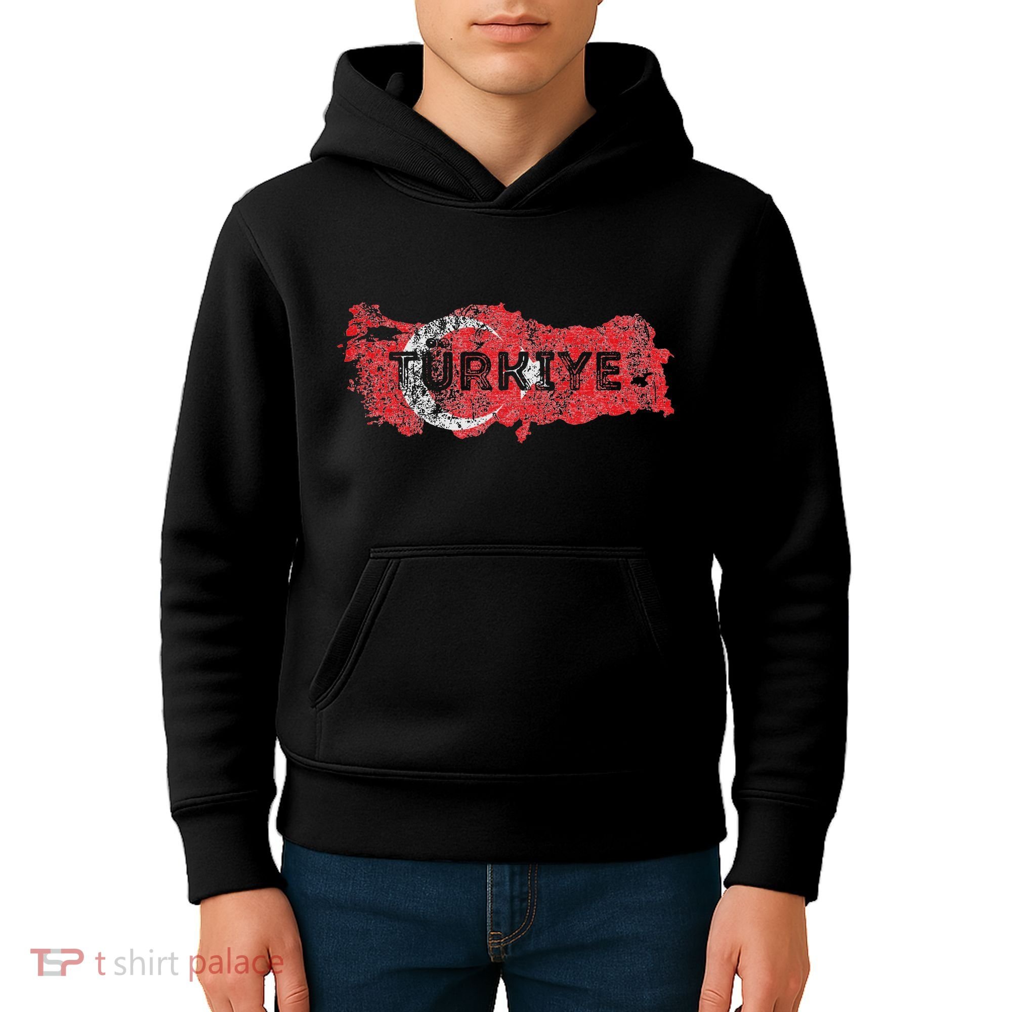 Turkish Map And Flag Souvenir Distressed Turkiye Kids Hoodie