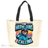 The Meowtains Are Calling Snowboard Cat Skiing Tote Bag thumb 0