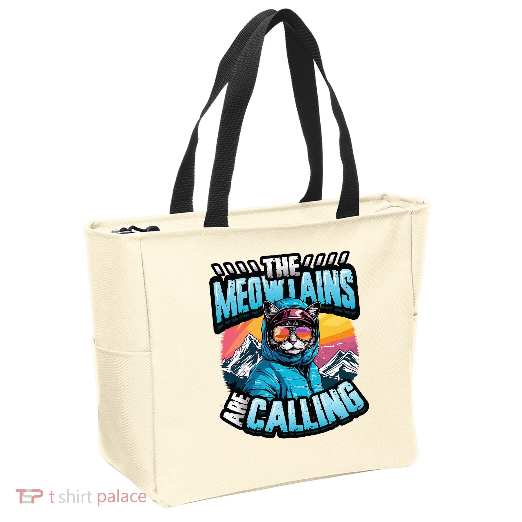 The Meowtains Are Calling Snowboard Cat Skiing Tote Bag
